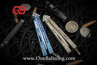 theone HOM bas Balisong clone Titanium alloy-handle stainless steel blade bushings Sandwich structure