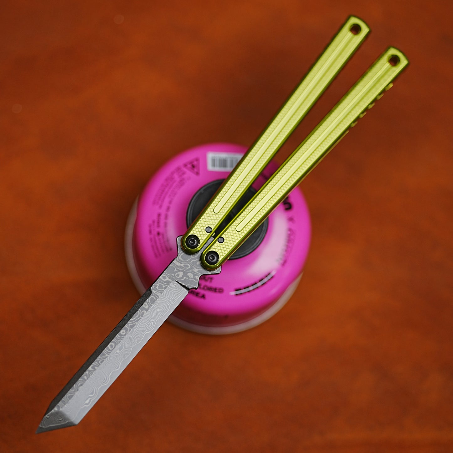 ARMED SHARK Glide Kraken Version Balisong clone Damascus fake blade/Trainer Seven series aluminum alloy handle stainless steel  blade Bushings