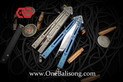 theone HOM bas Balisong clone Titanium alloy-handle stainless steel blade bushings Sandwich structure