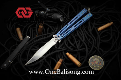 theone HOM bas Balisong clone Titanium alloy-handle stainless steel blade bushings Sandwich structure