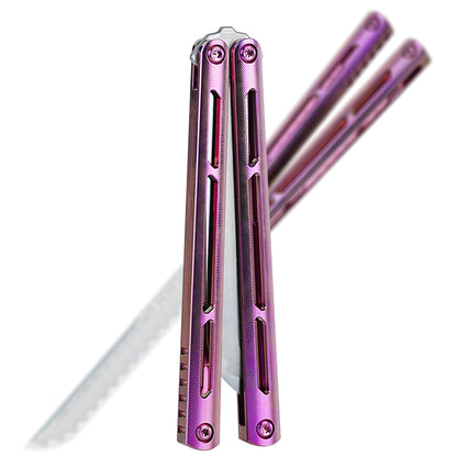 ARMED SHARK Tsunami Fake Blade Balisong Clone Ice crystal titanium alloy/TC4 Titanium alloy handle Damascus stainless steel blade Bushing
