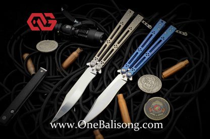 theone HOM bas Balisong clone Titanium alloy-handle stainless steel blade bushings Sandwich structure