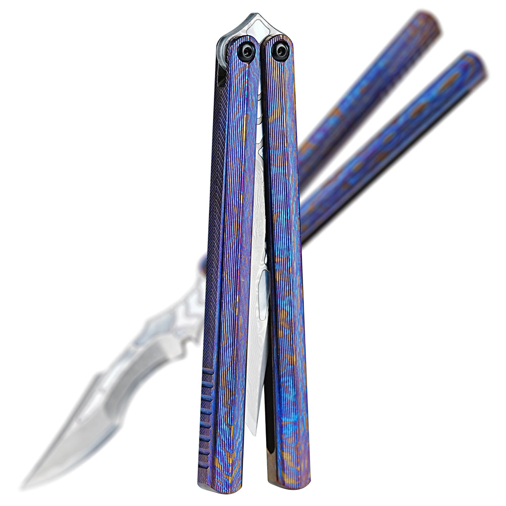 Armed Shark CK Viper Balisong Clone TC4 Titanium Alloy/Titanium Damascus Handle 14C28N MOV/Damascus Stainless Steel Fake Blade