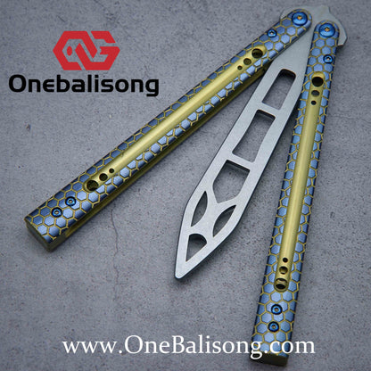 theone python clone Titanium handle Damascus steel blade Bushing