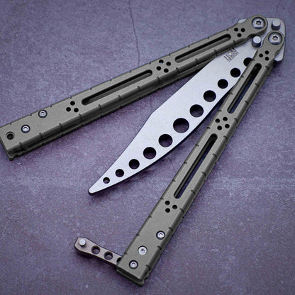 theone HOM bas Balisong clone Titanium alloy-handle stainless steel blade bushings Sandwich structure