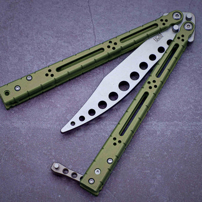 theone HOM bas Balisong clone Titanium alloy-handle stainless steel blade bushings Sandwich structure