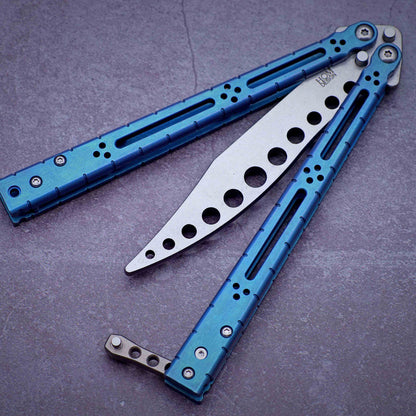 theone HOM bas Balisong clone Titanium alloy-handle stainless steel blade bushings Sandwich structure